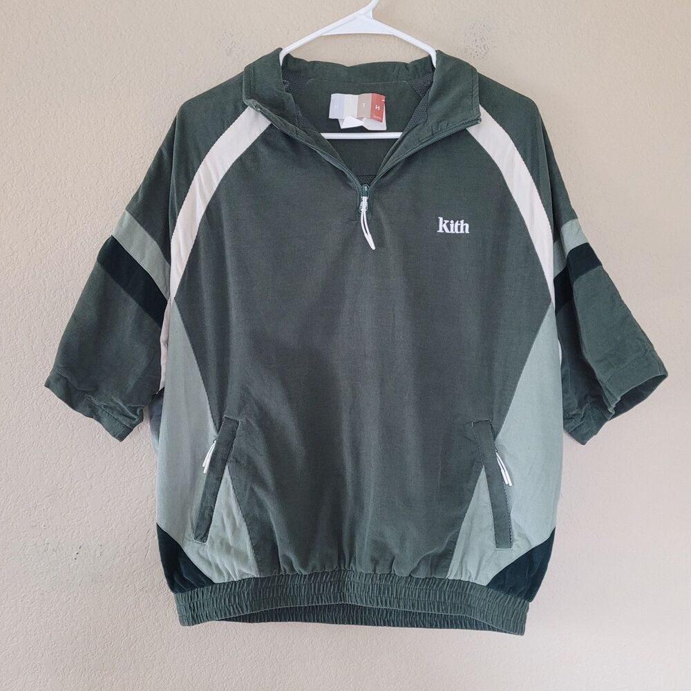 KITH Mixed Micro Cord Linden Retro Quarter Zip Green Court Size Xsmall Pullover